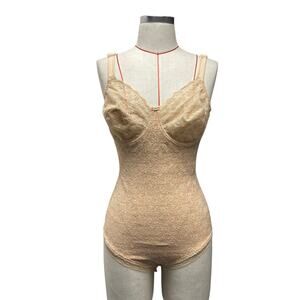 Vintage Dior 38B Logo Print Nude Lace Underwire Bodysuit